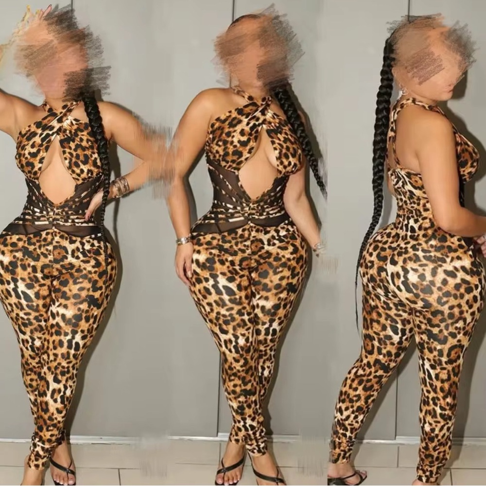 Leopard Print Halter Jumpsuit